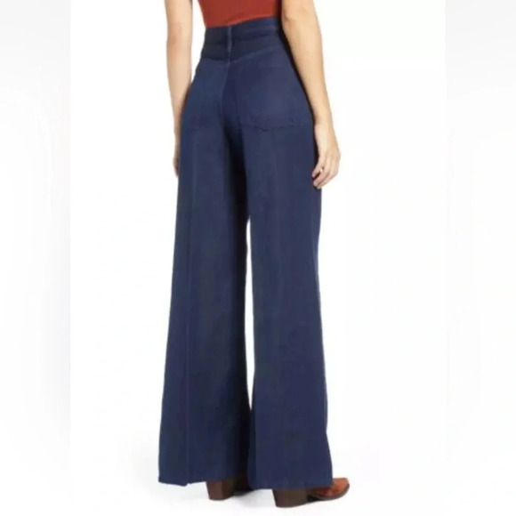 NWOT Free People We the Free Jeans Wide Leg High Waist 31 Dark Denim Linen Blend - Picture 2 of 10